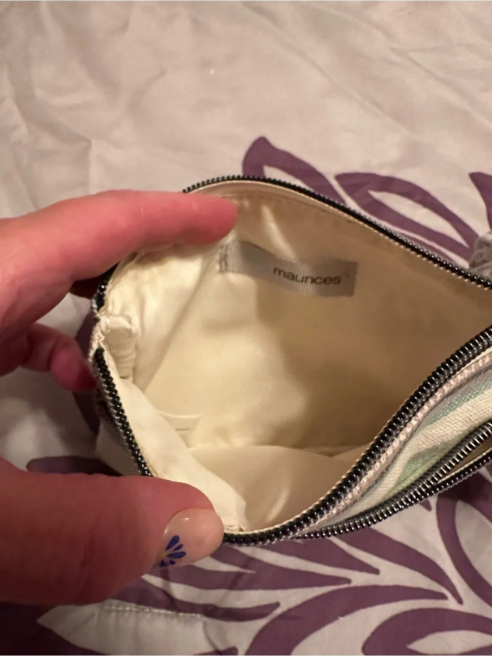 Maurices Cream Canvas Zip Pouch with Mint and Pink Stripes